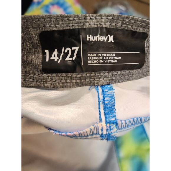 Hurley Boys Boardshorts Size 14/27 Printed Tie Dye Swim Trunks Beach Tie Waist - Picture 7 of 9